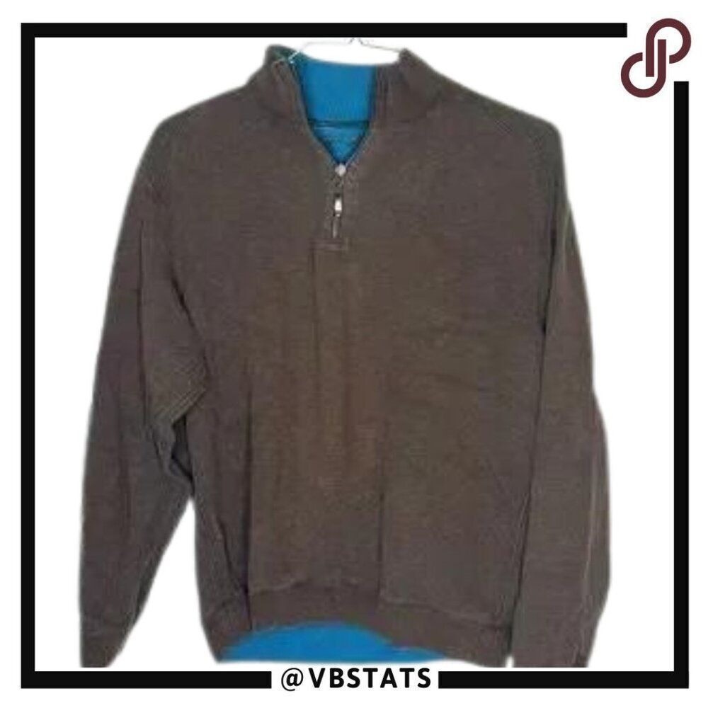 Tommy Bahama Mens‎ Quarter Zip Pullover Sweater Brown Blue M